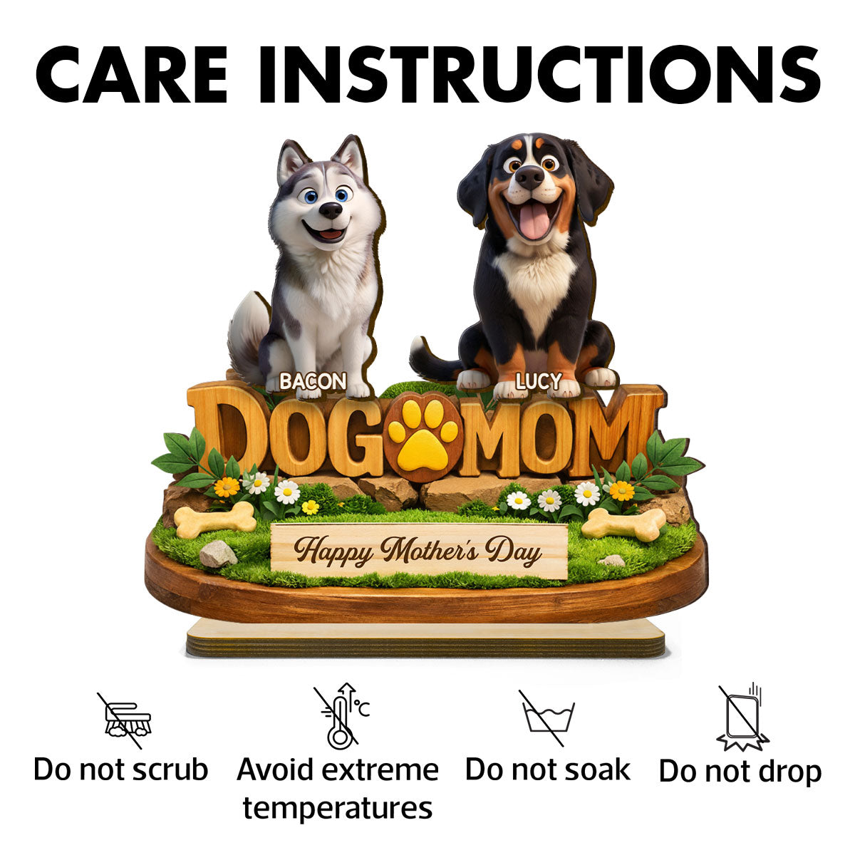 Happy Mother's Day Dog Mom - Personalized 2-Layered Wooden Plaque - Gift for Dog Lovers