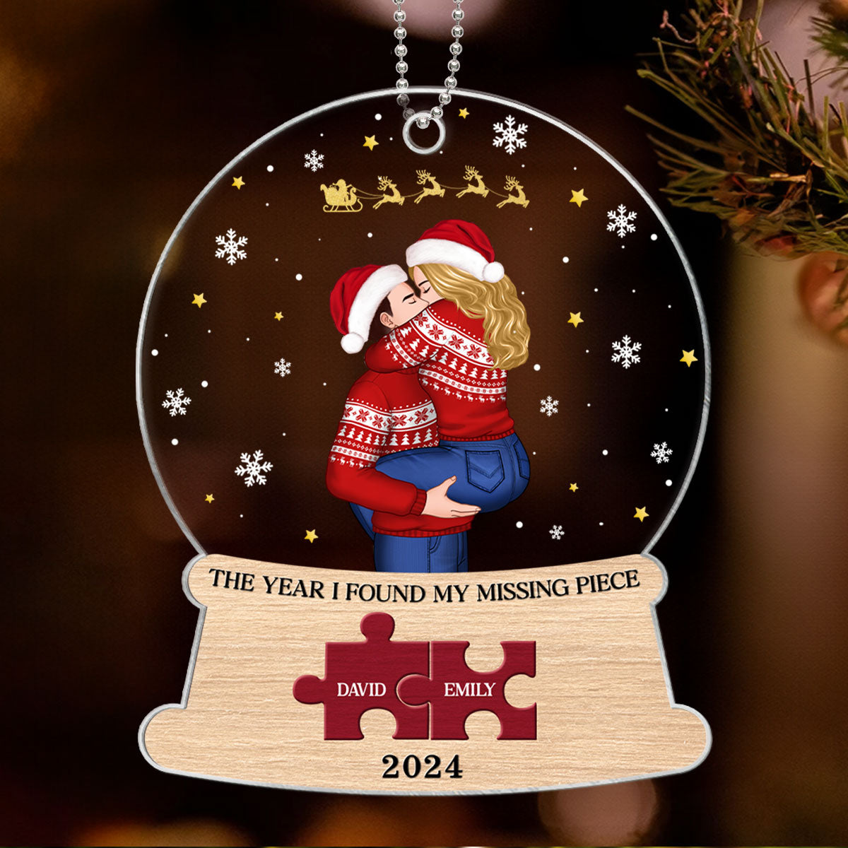 Christmas Couple The Year I Found My Missing Piece Snow Globe Personalized Acrylic Ornament