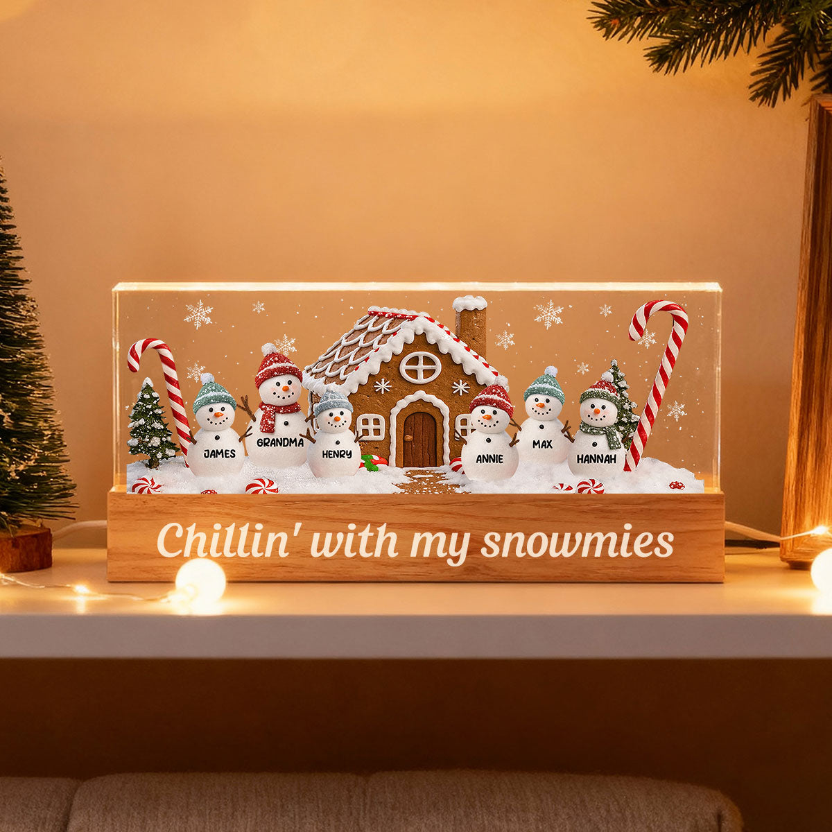 3D Effect Grandma's Little Snowmen In Snow - Personalized Acrylic Block LED Night Light - Christmas Decor For Grandma, Family