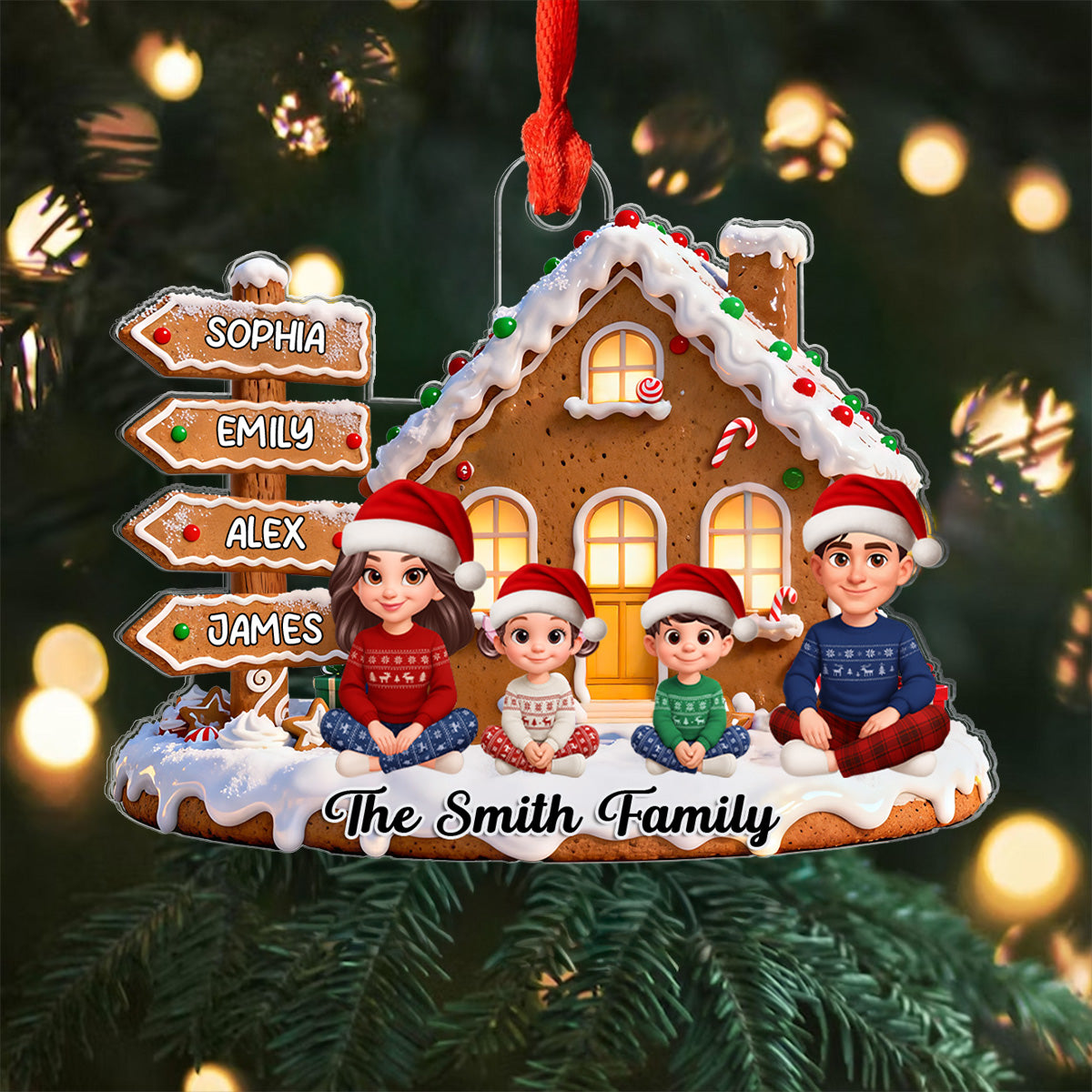 3D Effect Christmas Gingerbread Cake House Beautiful Family Together - Personalized Acrylic Ornament