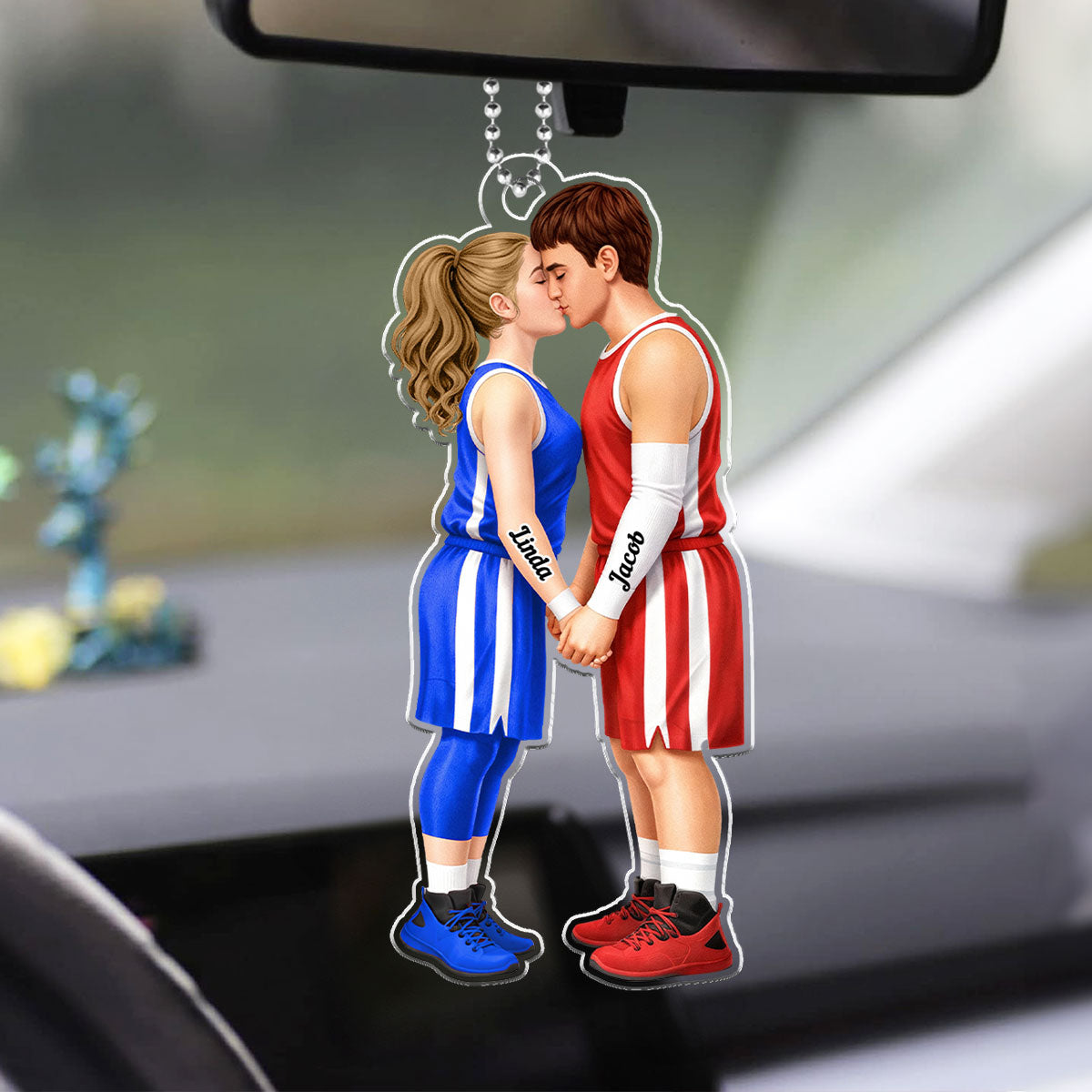 Basketball Couple Together - Personalized Acrylic Car Hanger - Anniversary, Valentine's Day Gift, Gift For Him, Gift For Her