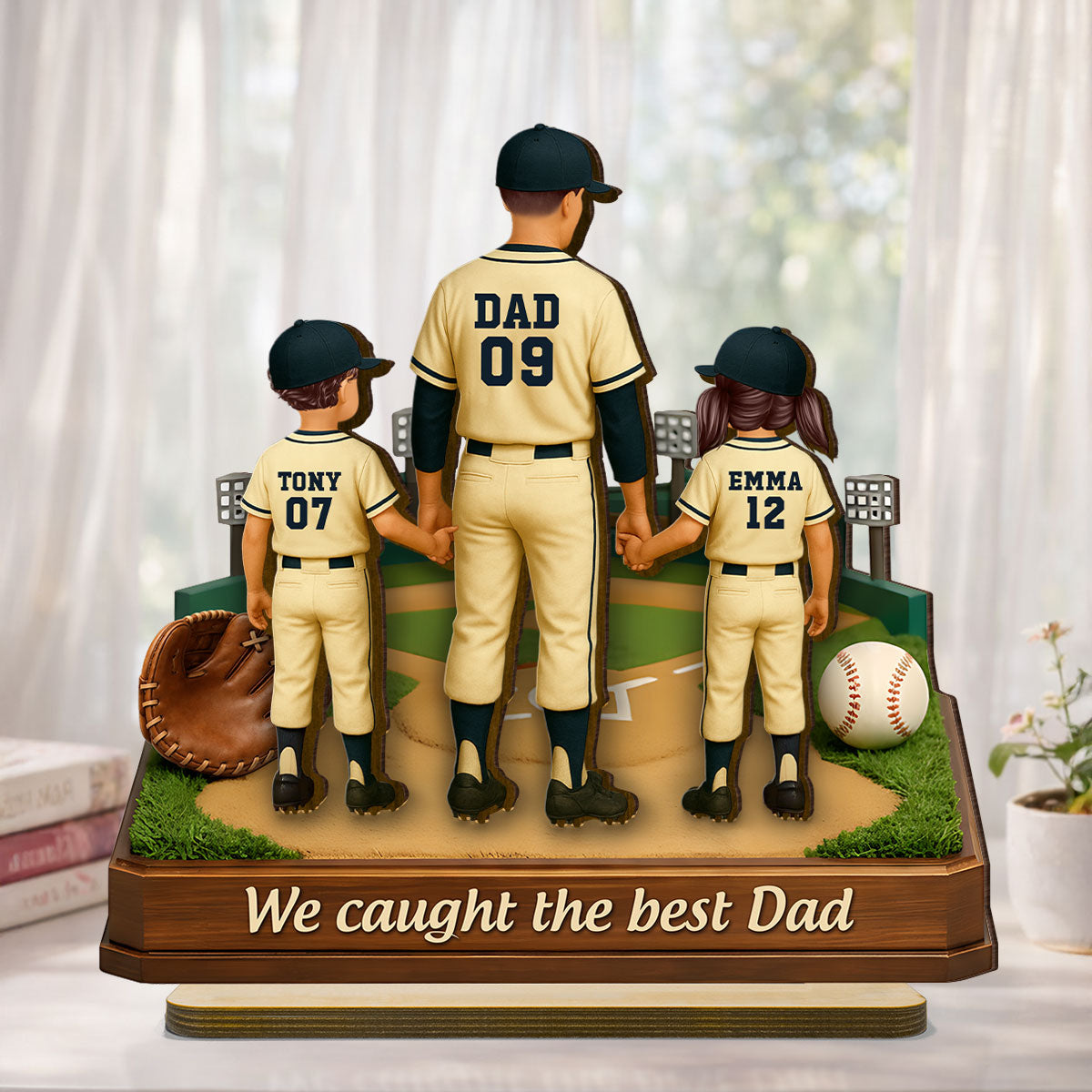 We Caught The Best Dad Baseball - Personalized 2-Layered Wooden Plaque - Heartfelt Gift For Dad, Grandpa