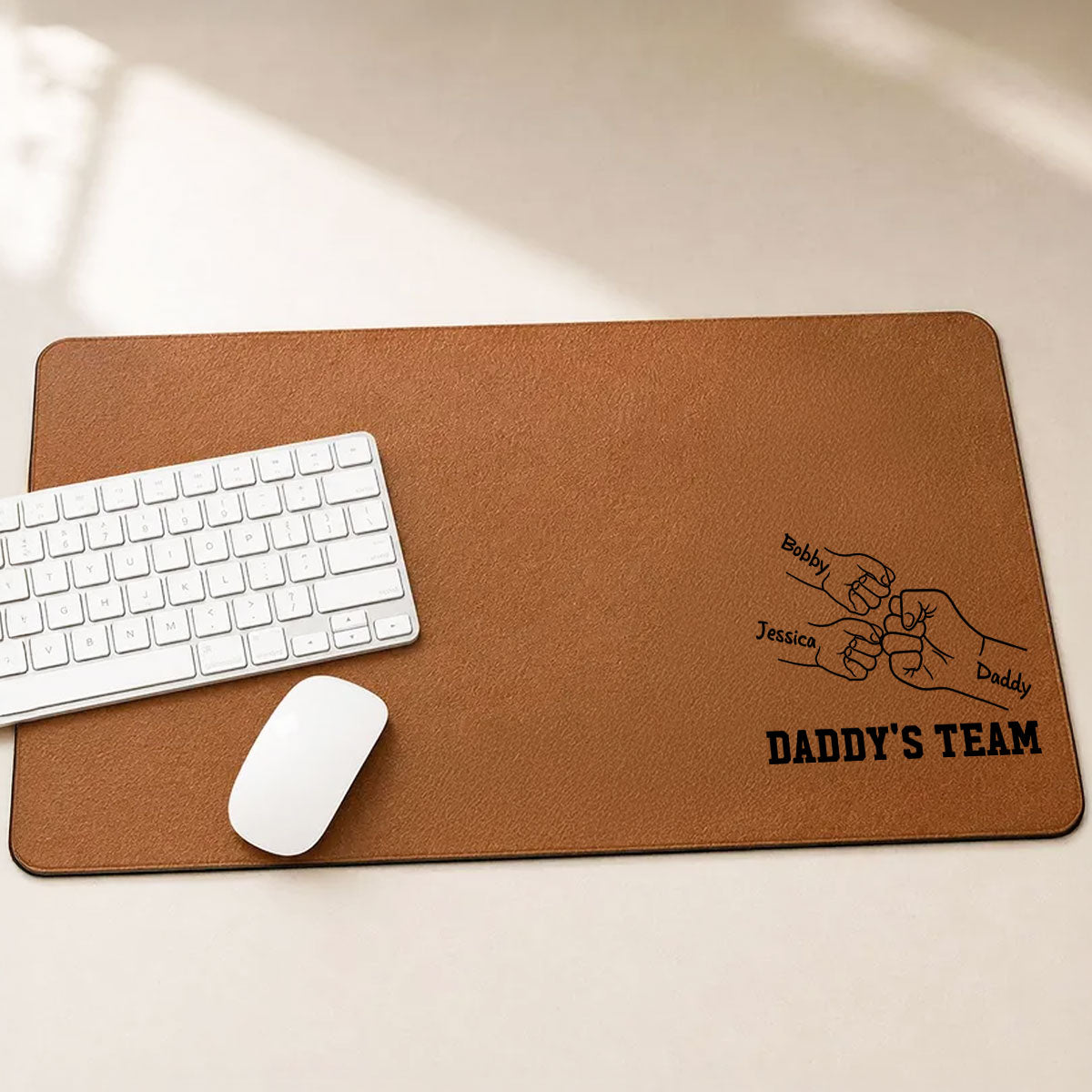 Daddy's Team Fist Bump Outline - Personalized Desk Mat - Father's Day Gift For Dad, Husband