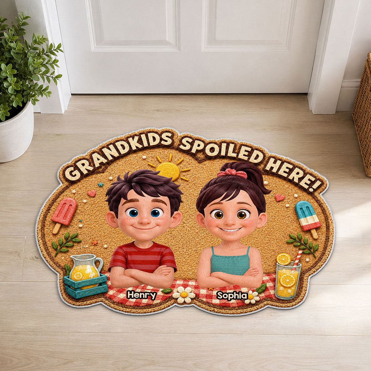 Grandkids Spoiled Here - Personalized Doormat - Gift For Grandparents, Summer Decor