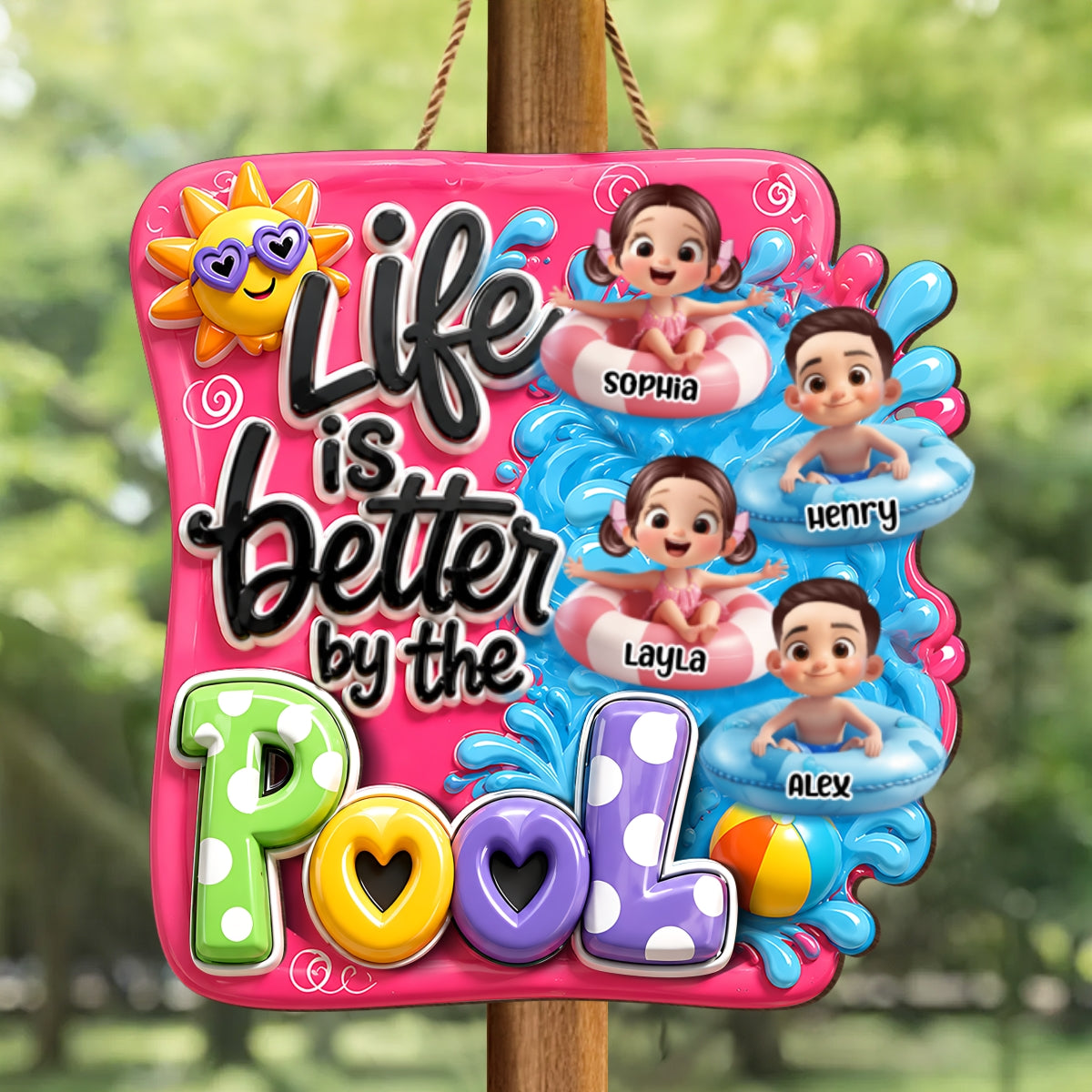 Life Is Better By The Pool Kids - Personalized Wood Sign - Gift For Grandparents, Summer Decoration