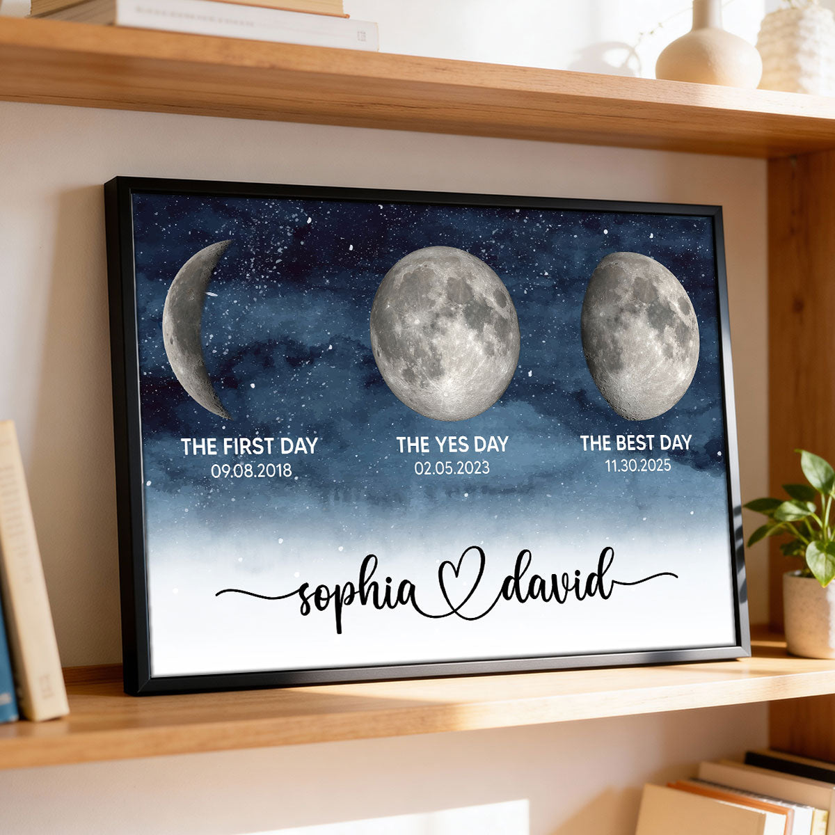 Starry Night Love Story Couple Custom Moon Phase Anniversary Dates - Personalized Poster - Heartfelt Anniversary Gift, Valentine Gift, Wedding Gift For Couple