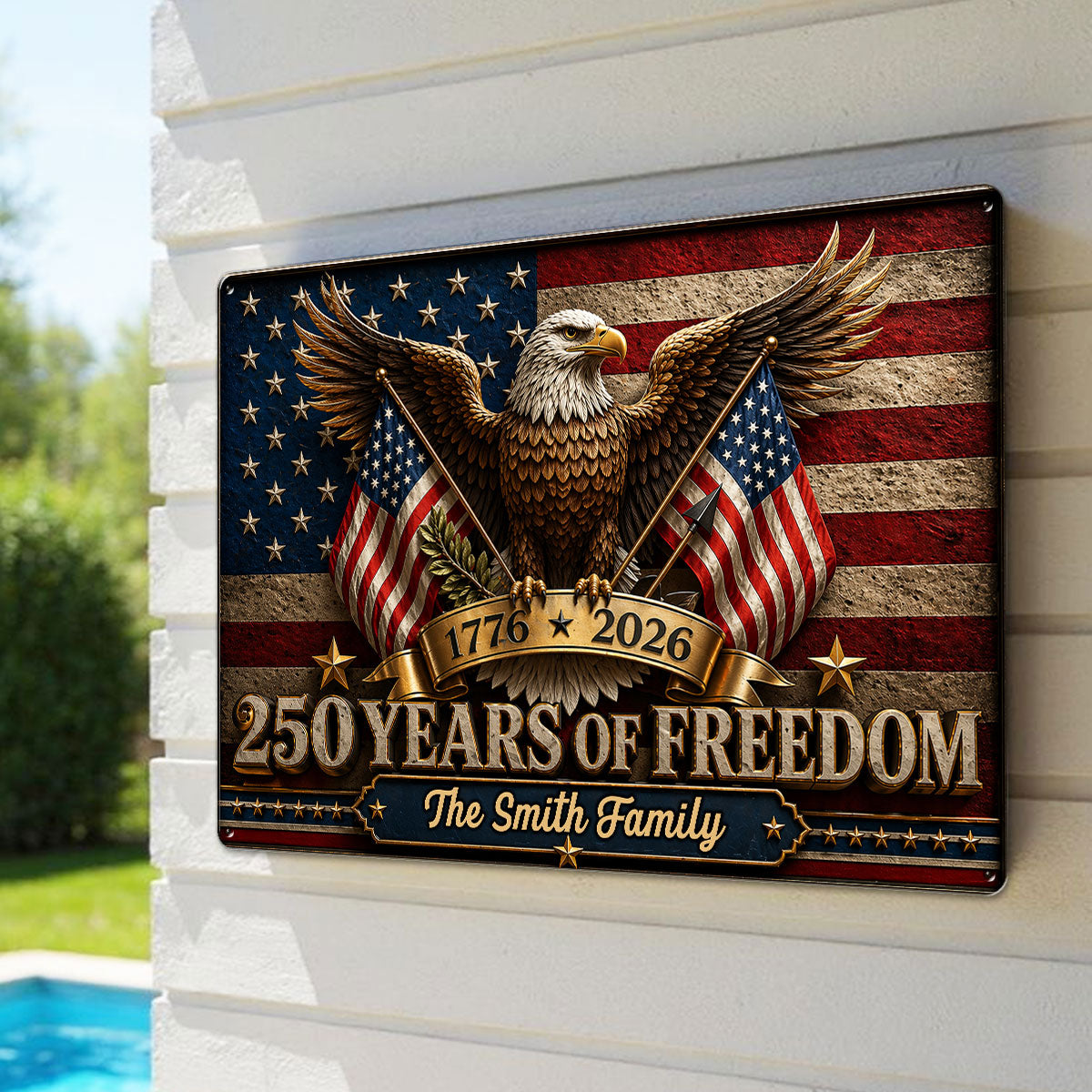 America 250th Anniversary Eagle - Personalized Metal Sign - 250th Anniversary America Patriotic, Family Decoration