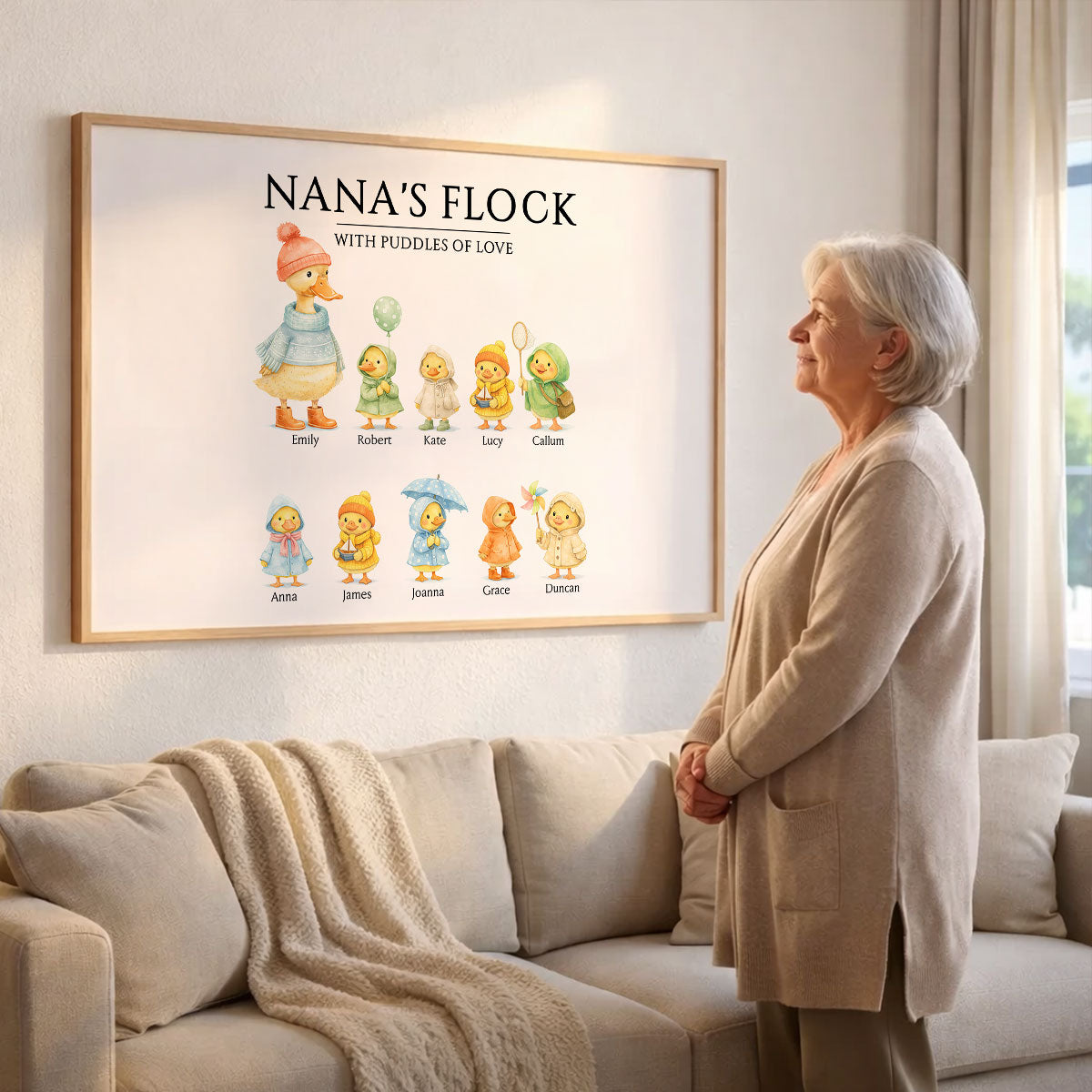 Grandma's Flock with Puddles of Love - Personalized Poster - Mother's Day Gift for Grandma