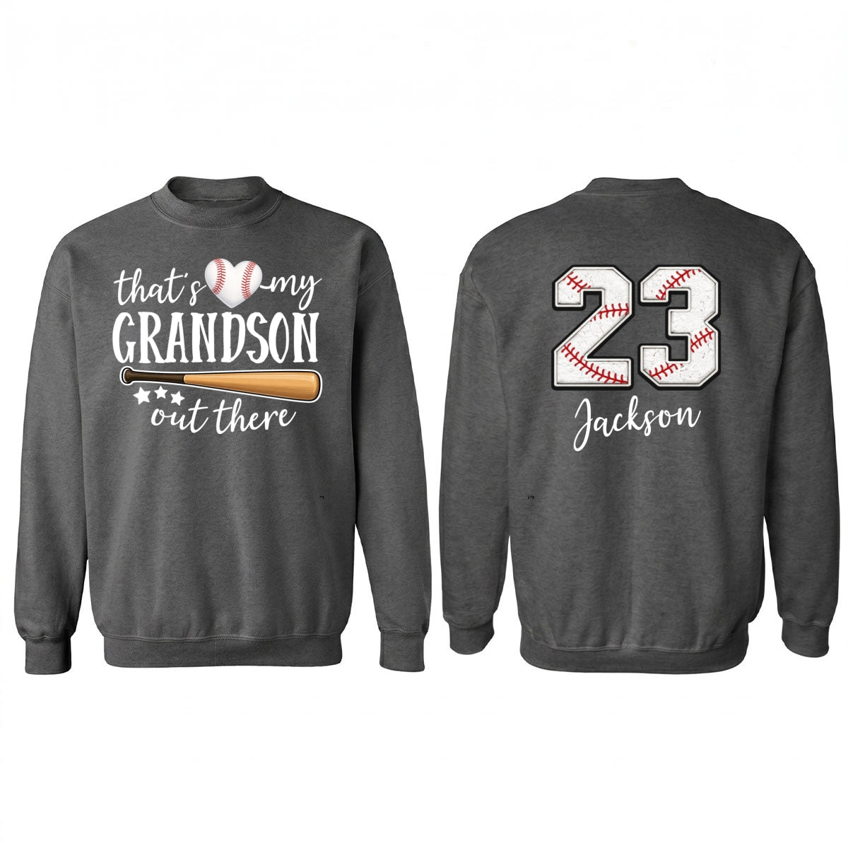 That's My Grandson Out There - Personalized Double Sided Sweatshirt - Baseball Softball Grandma Mom
