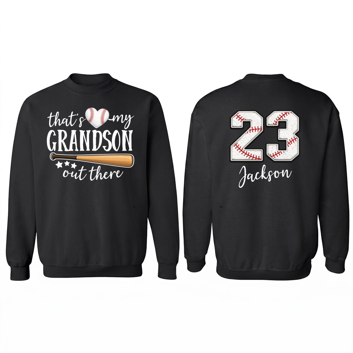 That's My Grandson Out There - Personalized Double Sided Sweatshirt - Baseball Softball Grandma Mom