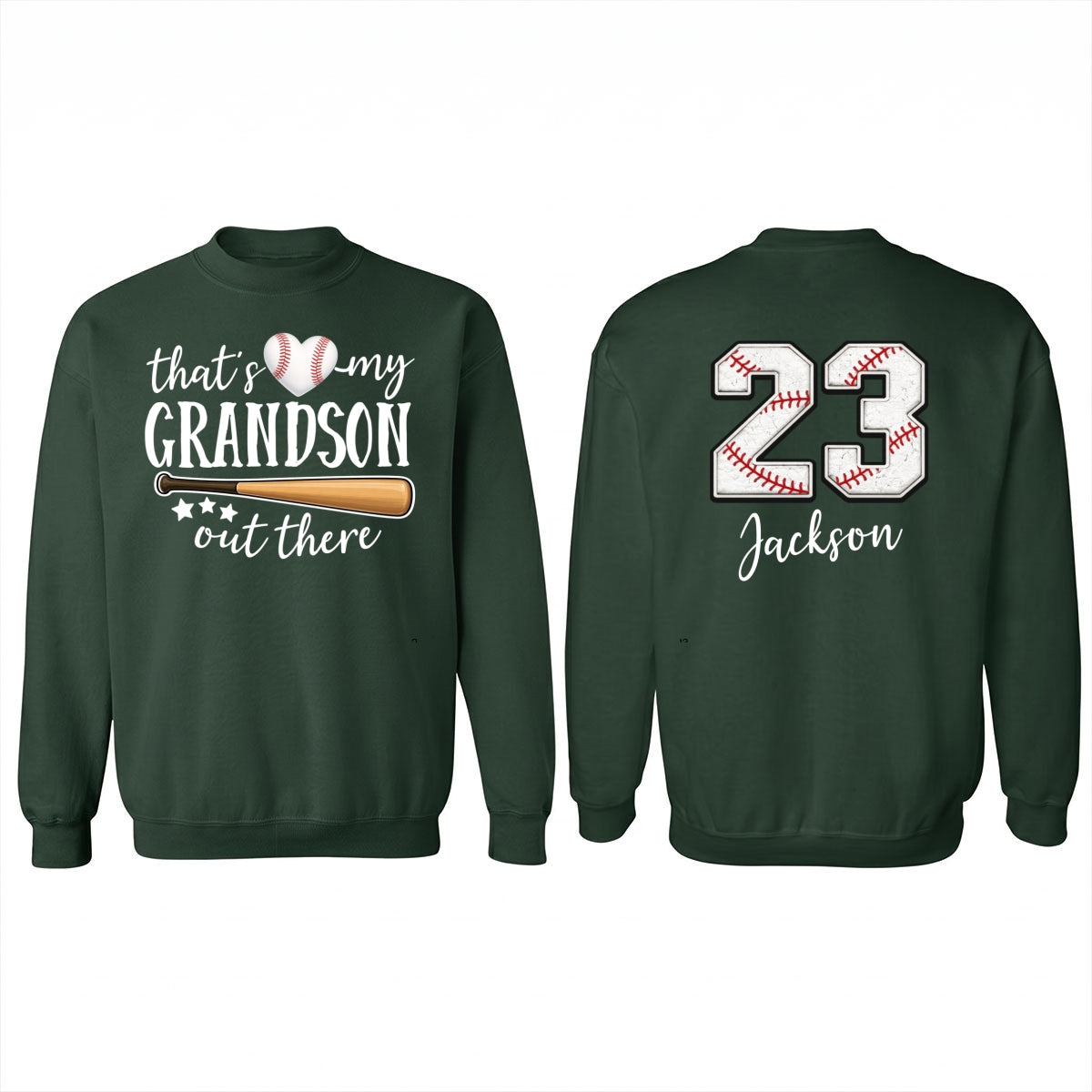 That's My Grandson Out There - Personalized Double Sided Sweatshirt - Baseball Softball Grandma Mom