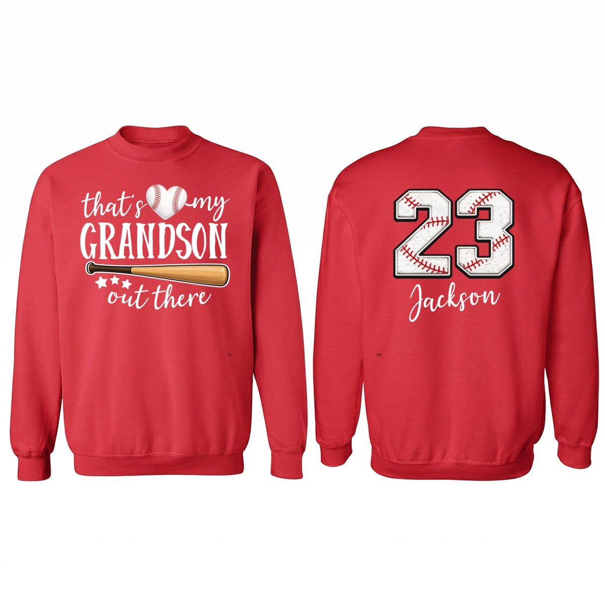 That's My Grandson Out There - Personalized Double Sided Sweatshirt - Baseball Softball Grandma Mom