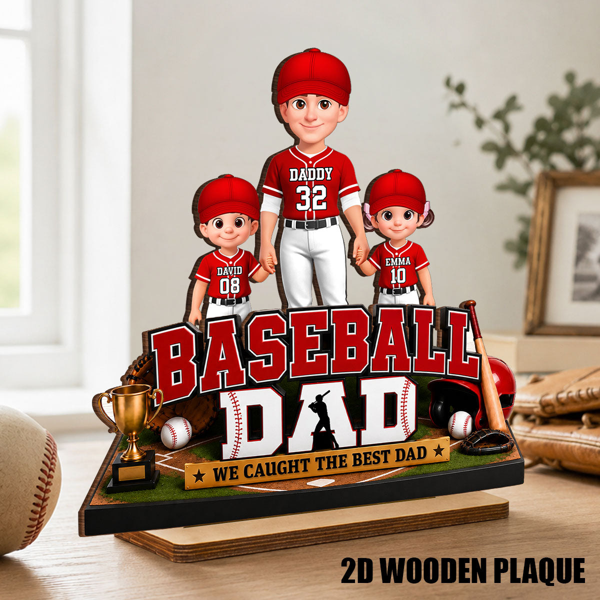 The Best Catch Baseball Dad & Kids - Personalized 2-Layered Wooden Plaque - Heartfelt Gift For Dad, Husband