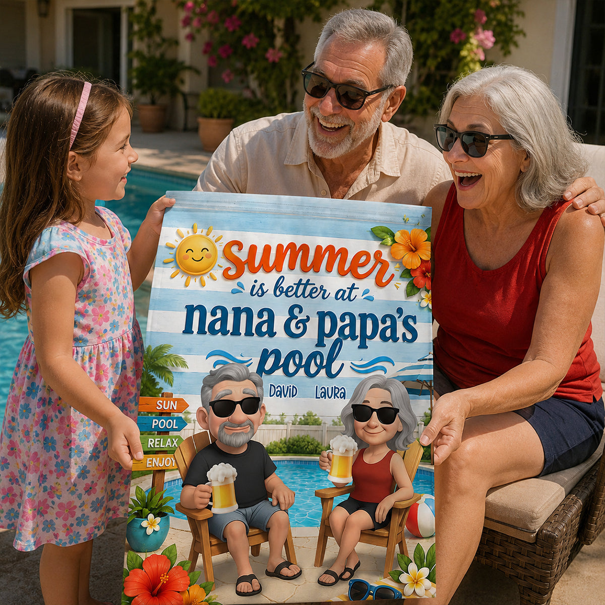 Summer Is Better At Nana & Papa's Pool - Personalized Garden Flag - Gift For Grandparents, Summer Decorations