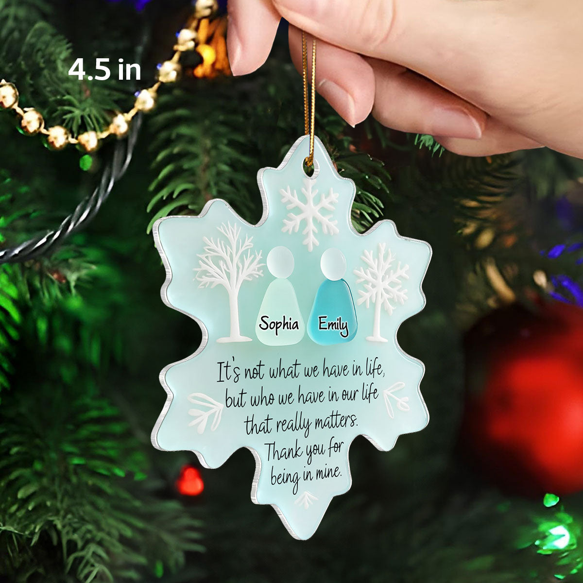 2D Flat Snowflake Sea Glass Effect - Personalized Acrylic Ornament - Friendship Gift For Besties