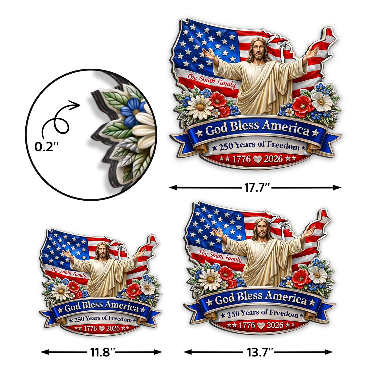 God Bless America - Personalized Wooden Sign - America 250th Anniversary, Personalized Gifts For Family