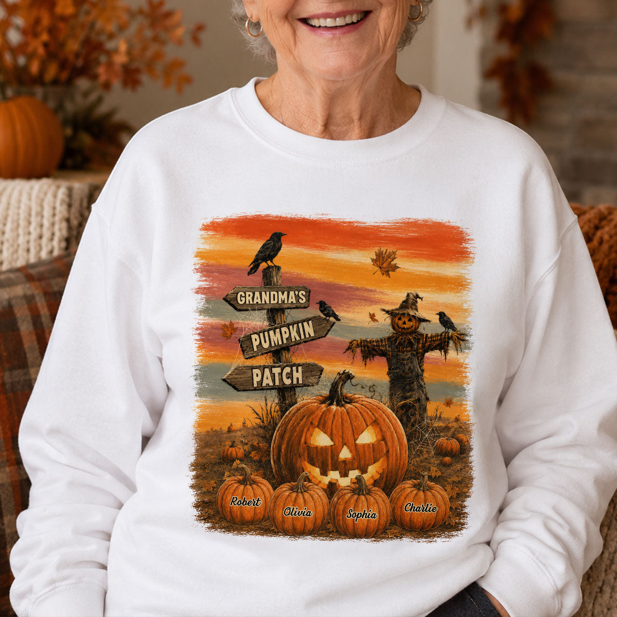 Rustic Grandma's Pumpkin Patch - Personalized Shirt - Halloween Fall Gift For Grandmas