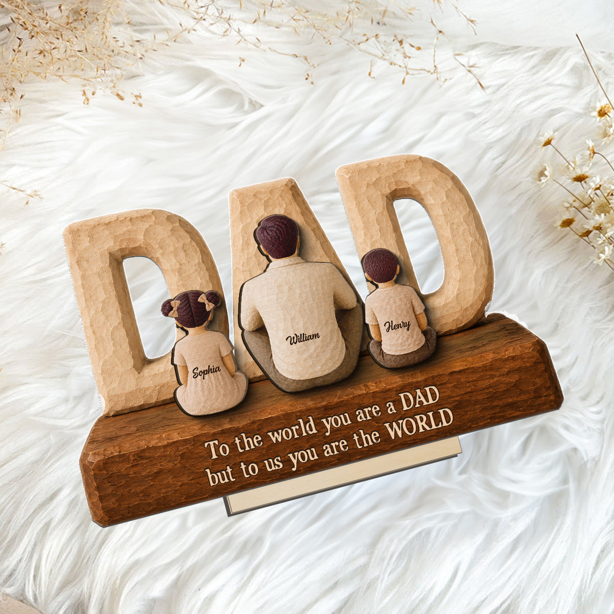 DAD Family Sitting Back View 2D Flat - Personalized Wooden Plaque