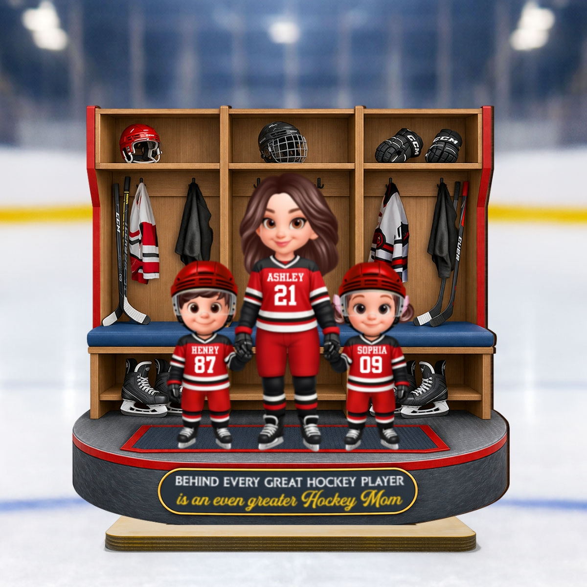 Hockey Locker Room Mom And Kids - Personalized 2-Layered Wooden Plaque - Mother's Day Gift For Hockey Mom, Gift For Wife