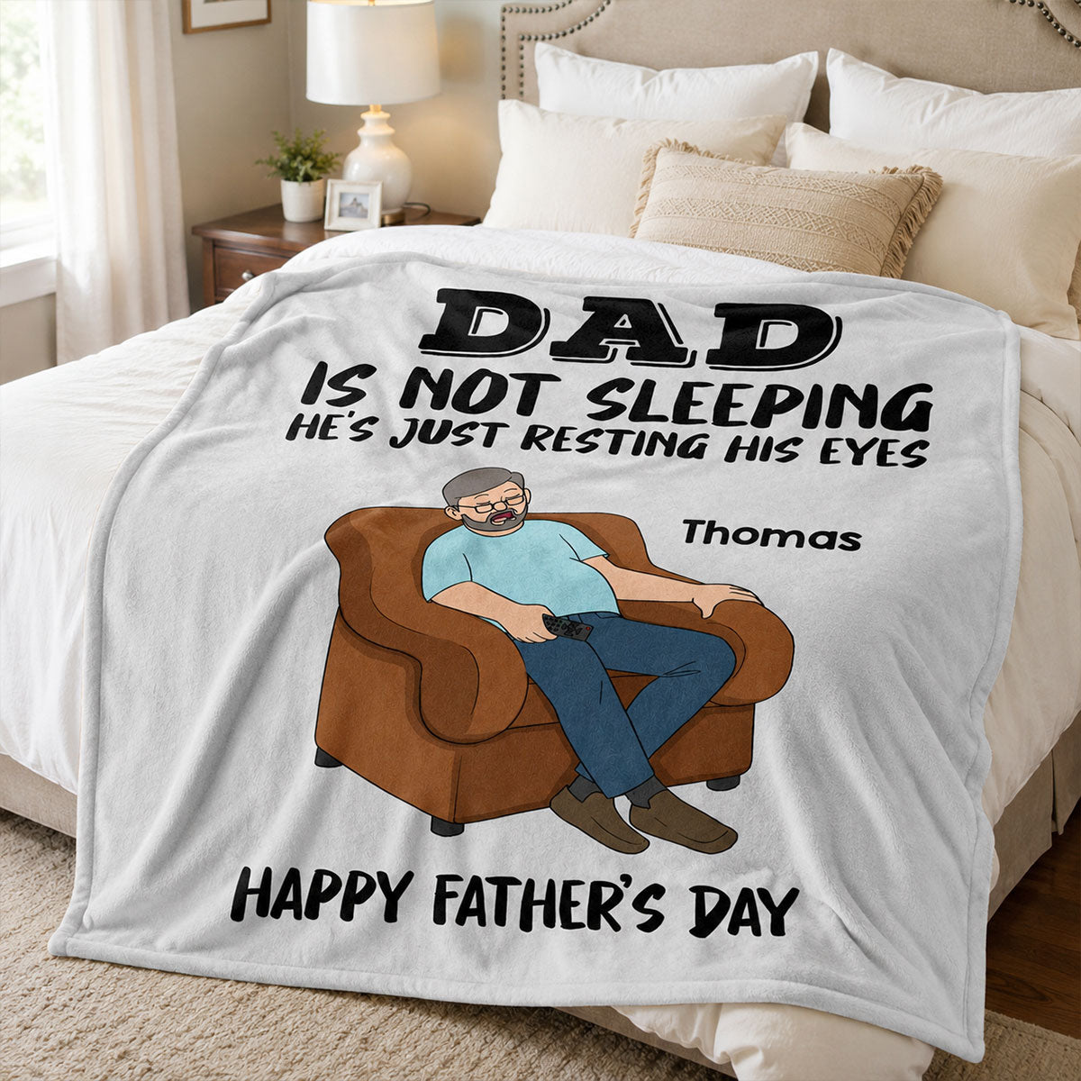 DAD Grandpa Not Sleeping Just Resting His Eyes - Personalized Fleece Blanket - Funny Father's Day Gift For Dad Grandpa