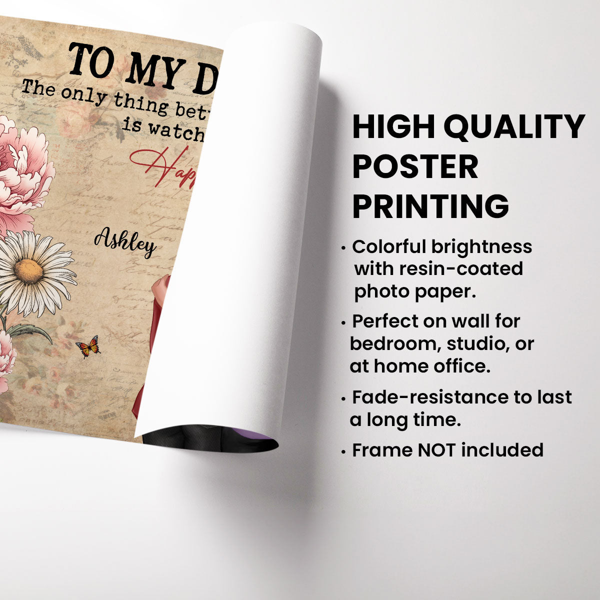 To My Daughter From Mum Vintage Floral Newspaper Birth Month Flower - Personalised Poster - UK Mother's Day