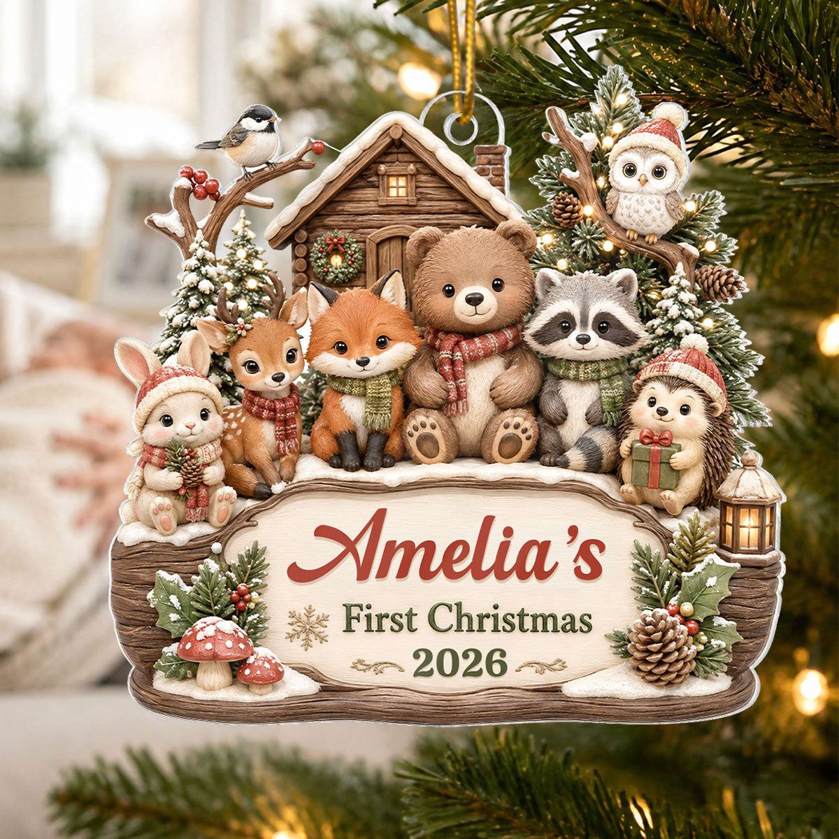 Baby's First Christmas Winter Woodland - Personalized Acrylic Ornament - Christmas Gift for New Mom, New Dad, Newborn