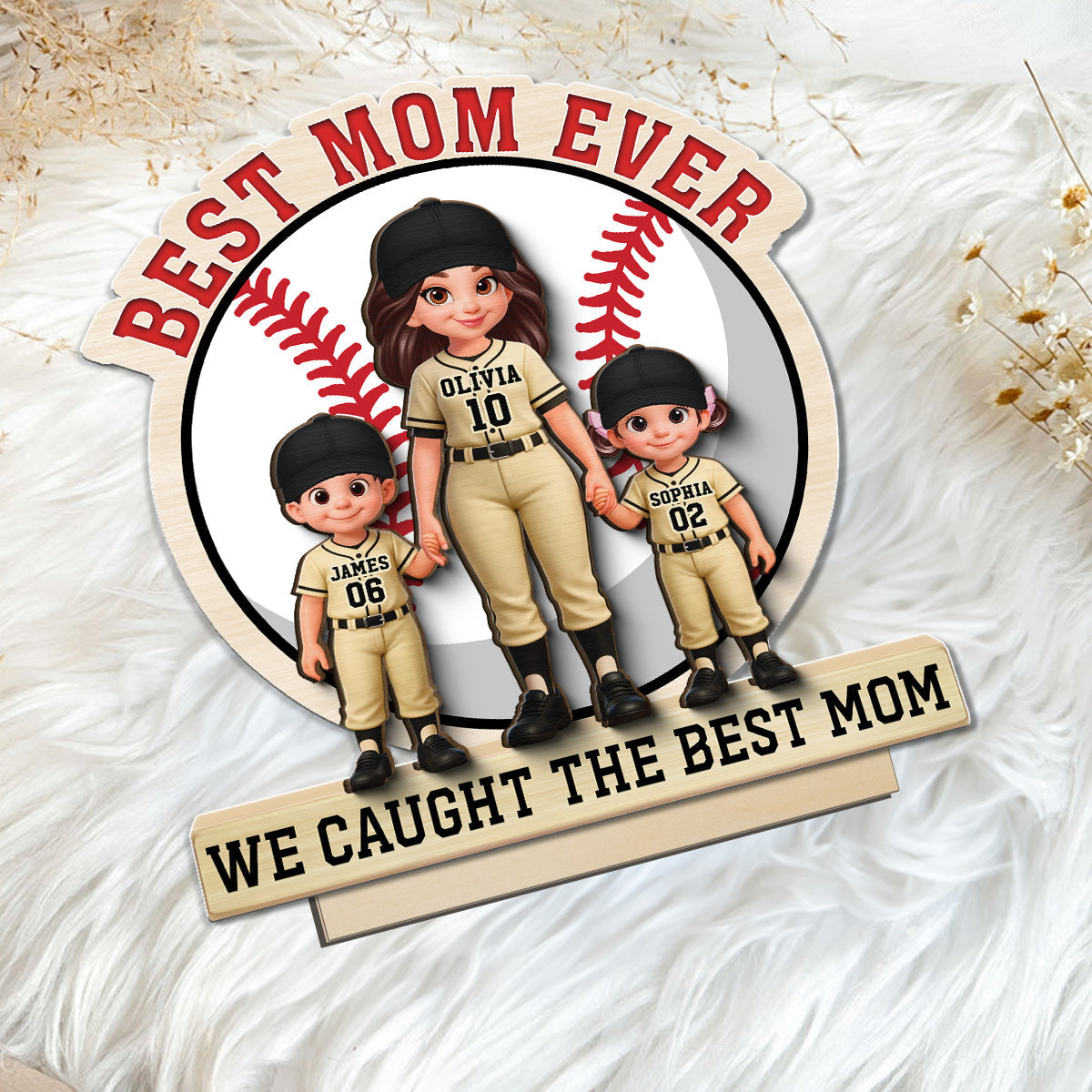 Best Mom Ever Baseball Mom & Kids - Personalized 2-Layered Wooden Plaque - Mother's Day Gift For Mom