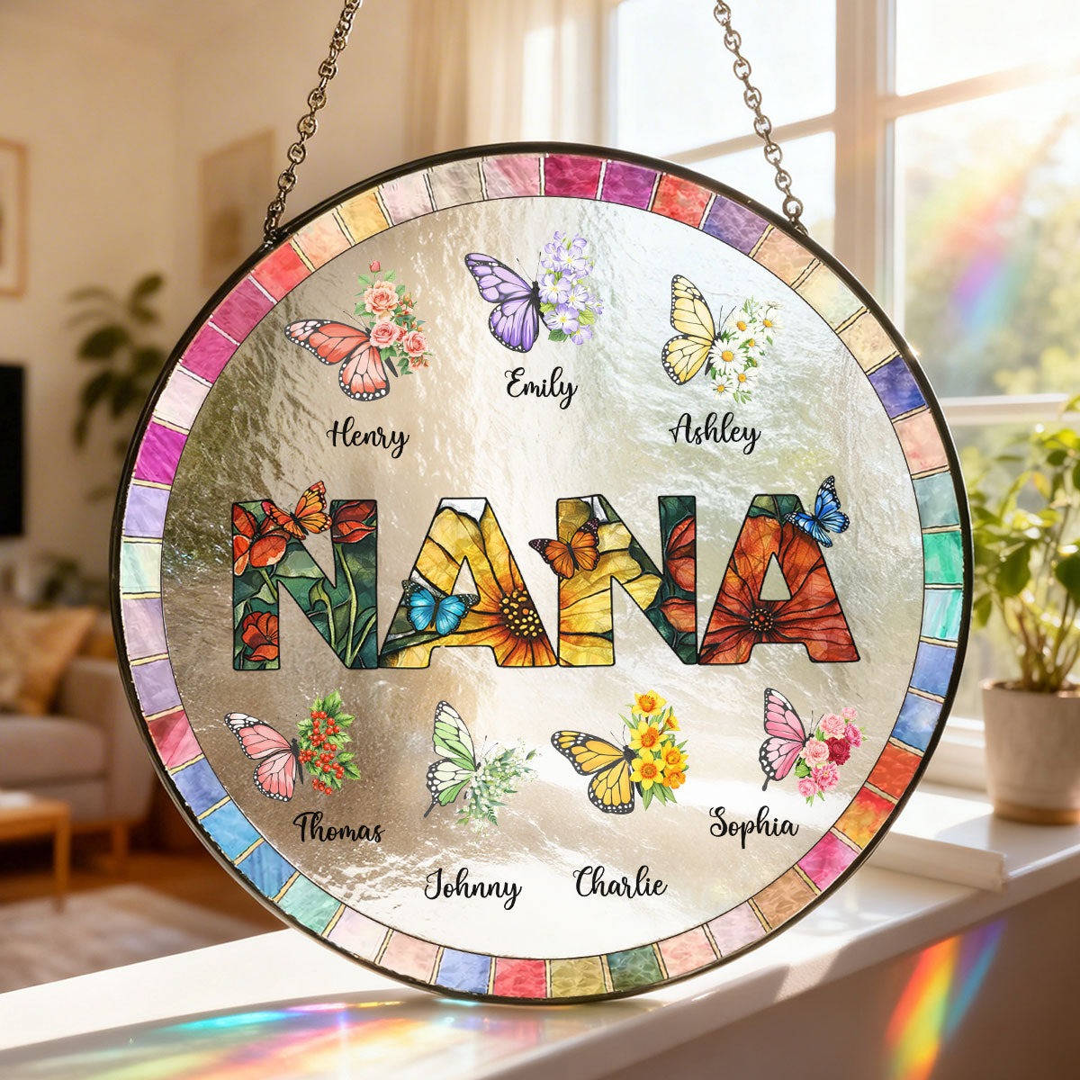 Grandma Butterfly with Grandkids' Names - Personalized Suncatcher - Mother's Day Gift for Mom, Grandma, Wife
