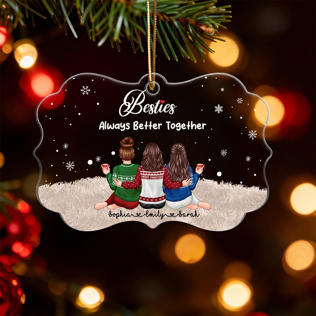 Always Better Together The Girls Sitting Back View - Personalized Acrylic Ornament - Christmas Gift For Besties