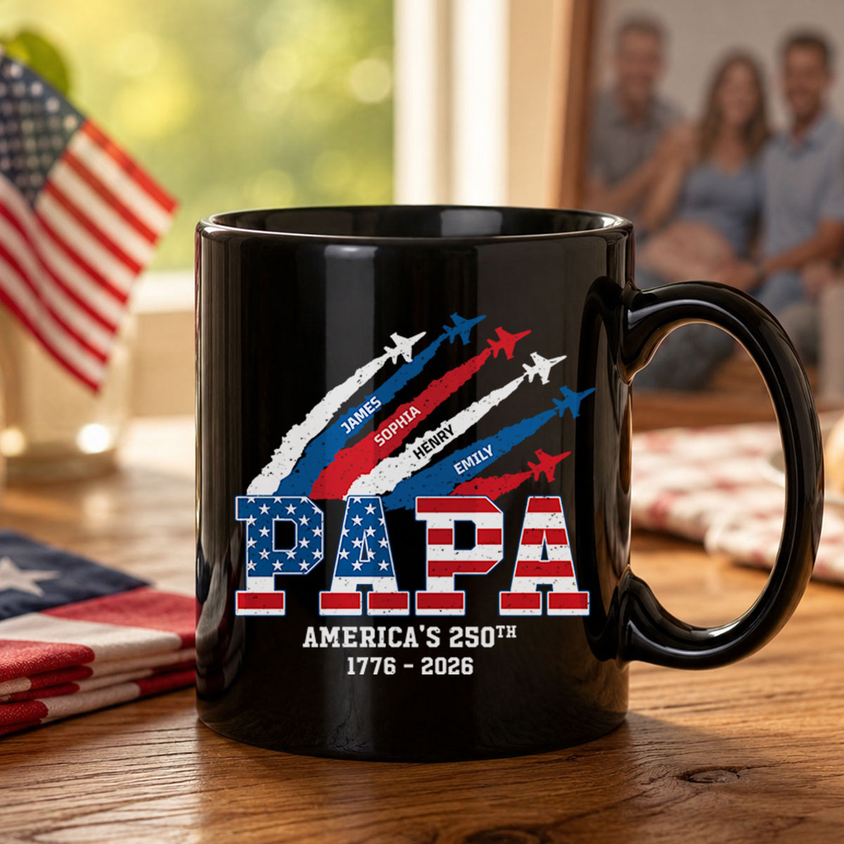 Proud Dad Grandpa Nation Flag American 250th Anniversary - Personalized Mug - Father's Day Gift For Dad, Grandpa