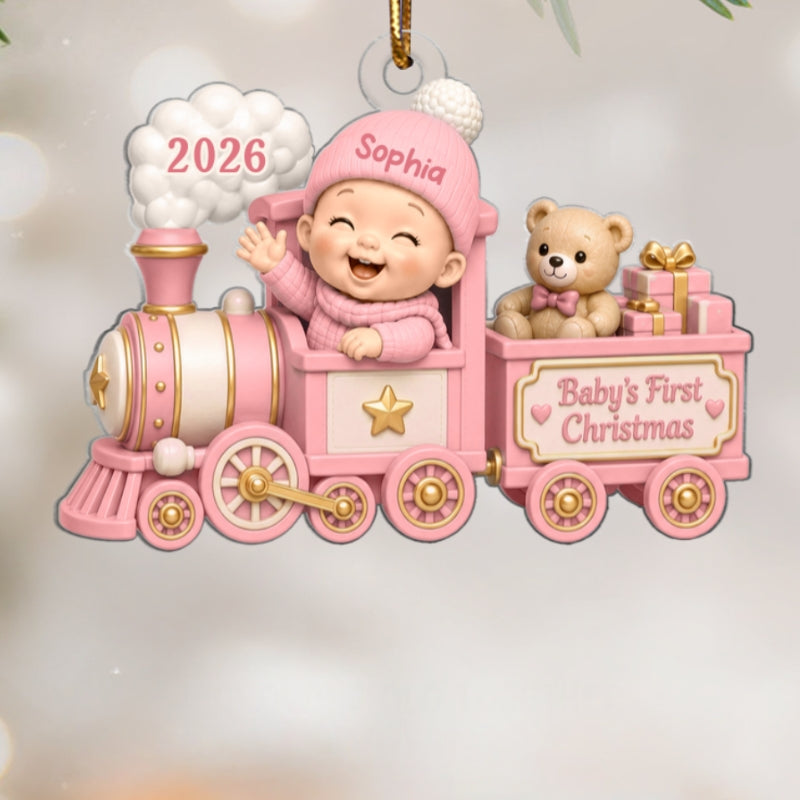 Baby First Christmas On Toy Train 2D Flat - Personalized Acrylic Ornament