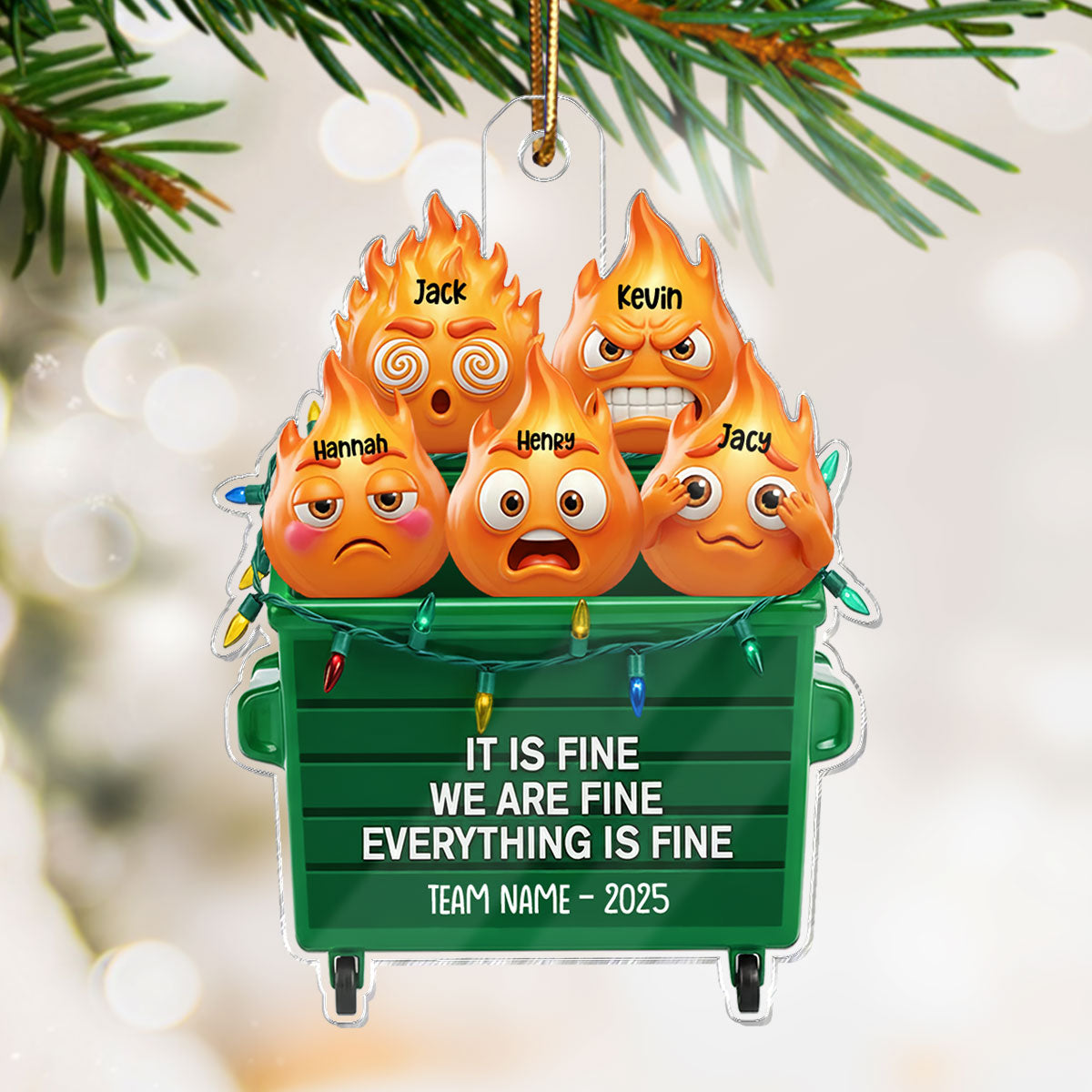 3D Effect Dumpster Fire Response Team - Personalized Acrylic Ornament - Funny Gift For Coworkers, Work Besties