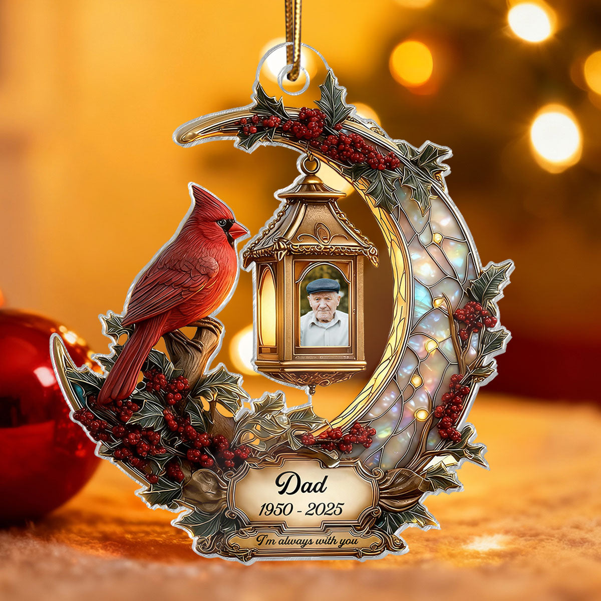 3D Stained Glass Effect Cardinal Memorial - Personalized Acrylic Ornament - Remembrance Gift, Sympathy Gift