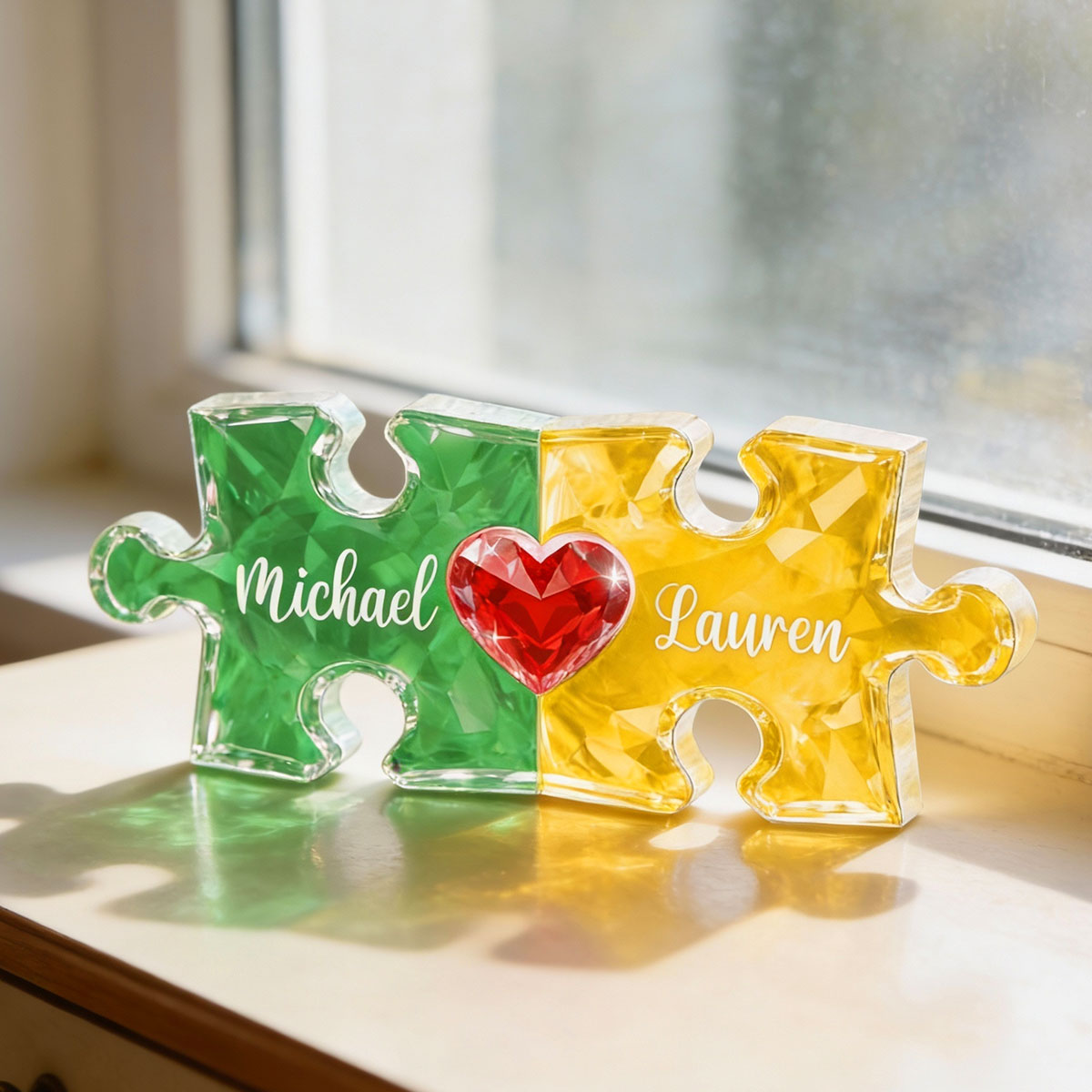 Couple Puzzles Name Sign for Valentines - Personalized Acrylic Block Plaque - Sentimental Gift for Him, for Her
