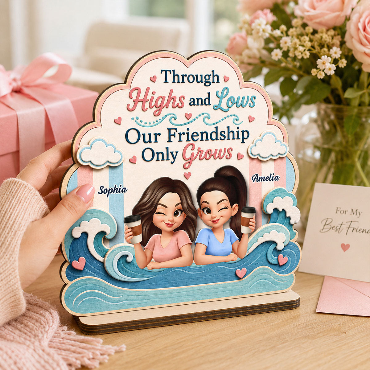 Through Highs and Lows - Personalized 2-Layered Wooden Plaque - Summer Gift For Friends, Besties, Girls