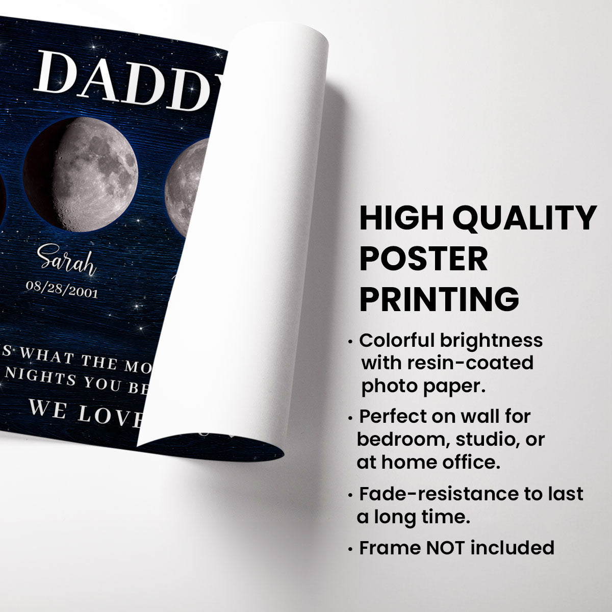The Days You Became Our Daddy, Custom Moon Phase by Date - Personalized Poster - Father's Day Gift for Dad, Husband