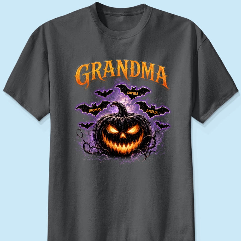 Jack O Lantern Pumpkin Grandma - Personalized Shirt - Trendy Halloween Tee for Grandma
