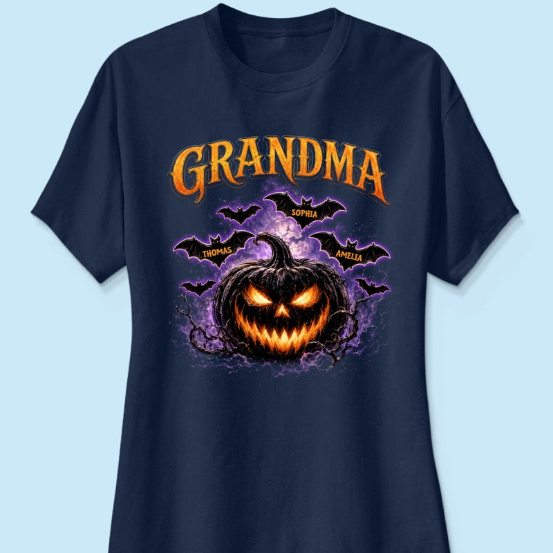 Jack O Lantern Pumpkin Grandma - Personalized Shirt - Trendy Halloween Tee for Grandma
