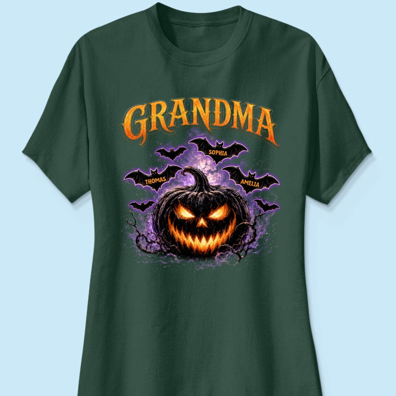 Jack O Lantern Pumpkin Grandma - Personalized Shirt - Trendy Halloween Tee for Grandma
