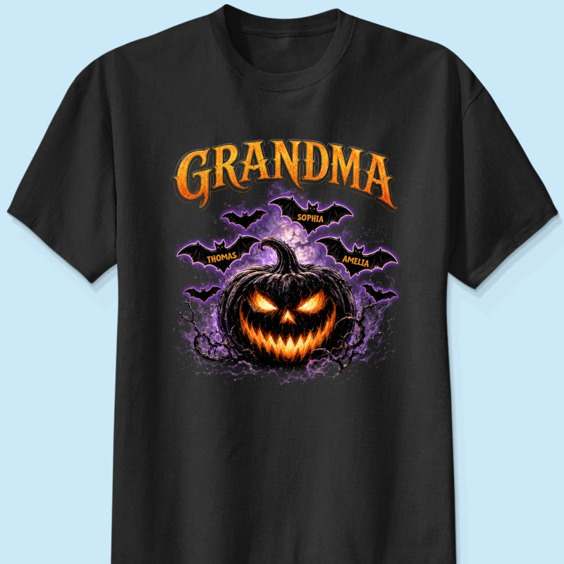 Jack O Lantern Pumpkin Grandma - Personalized Shirt - Trendy Halloween Tee for Grandma
