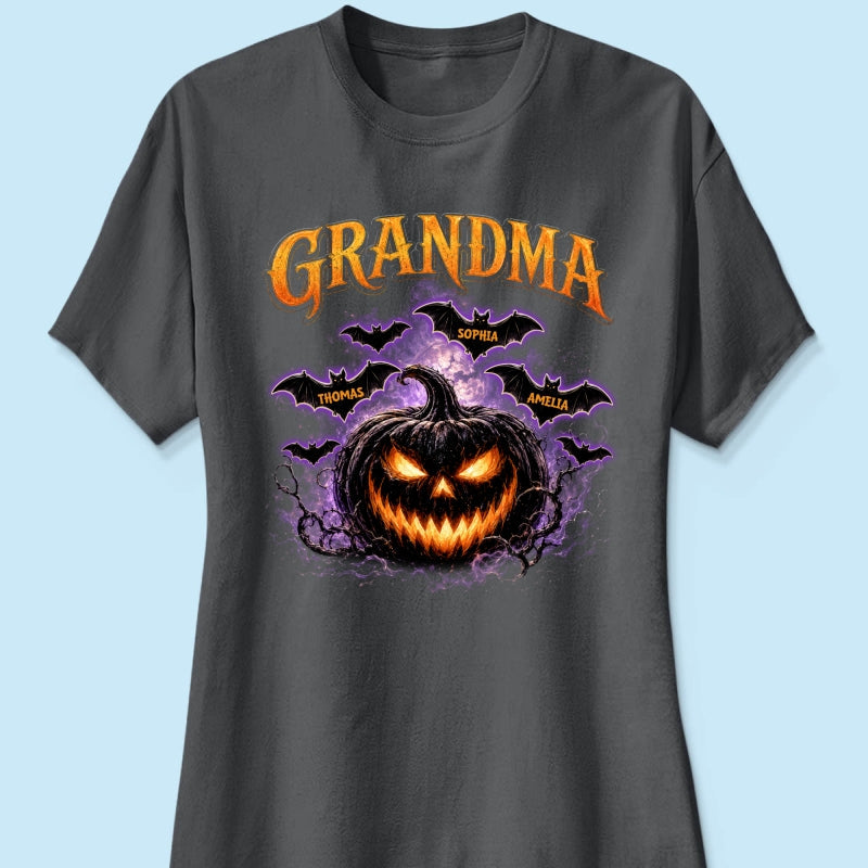 Jack O Lantern Pumpkin Grandma - Personalized Shirt - Trendy Halloween Tee for Grandma