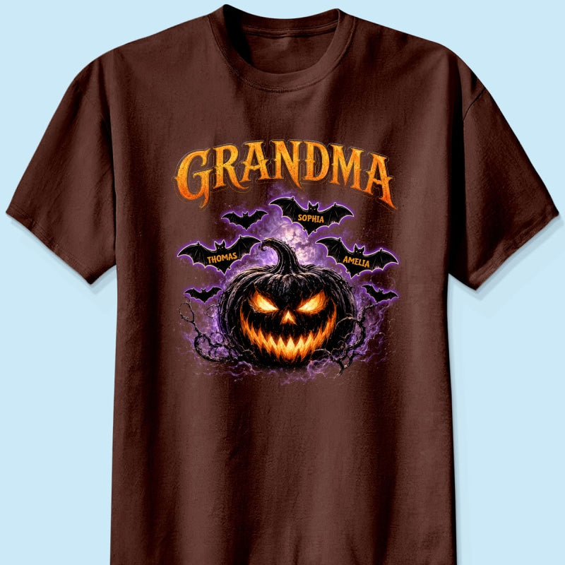 Jack O Lantern Pumpkin Grandma - Personalized Shirt - Trendy Halloween Tee for Grandma