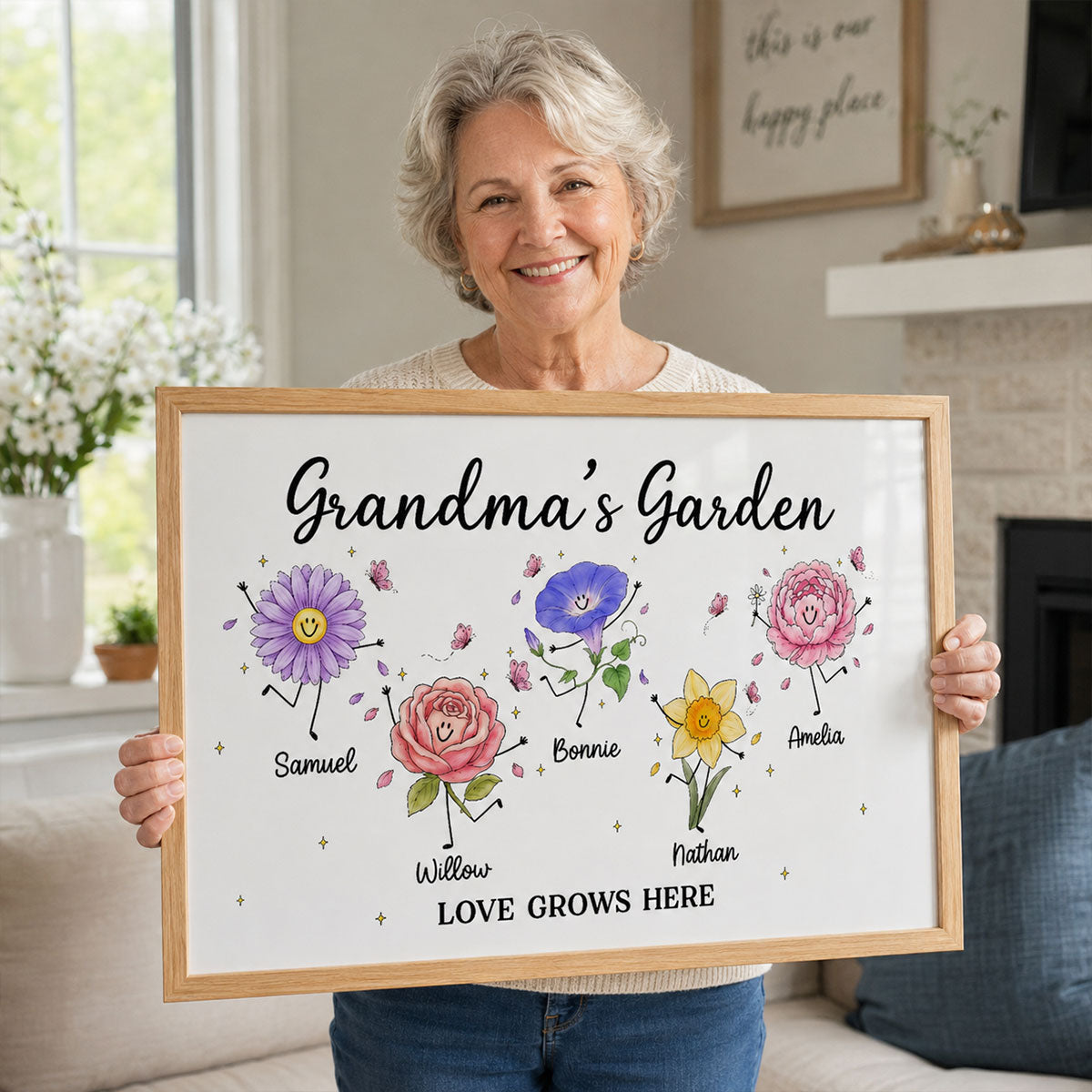 Grandma's Garden Cute Doodle Birth Month Flowers - Personalized Poster - Home Decor Gift, Birthday Gift For Grandma