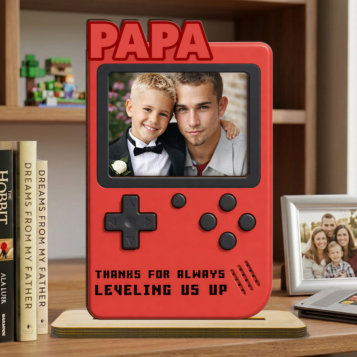 Thanks For Always Leveling Us Up Gamer Dad - Personalized 2-Layered Wooden Plaque - Heartfelt Gift For Dad, Husband