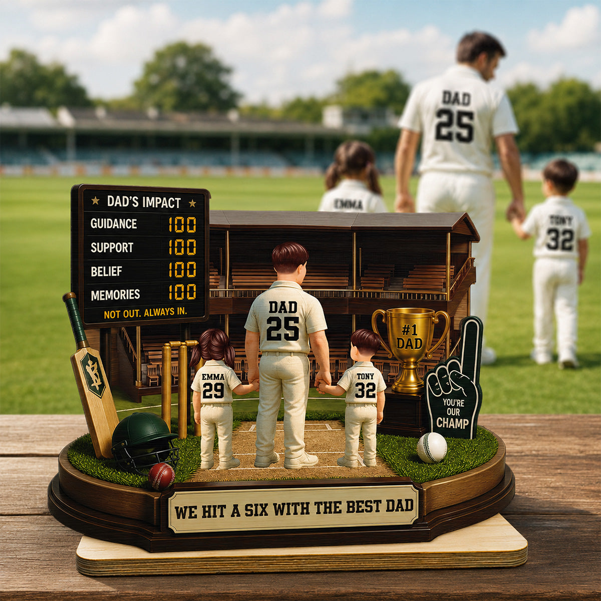 Hit A Six With The Best Dad Cricket Dad - Personalised 2-Layered Wooden Plaque -  Gift For Husband, Dad