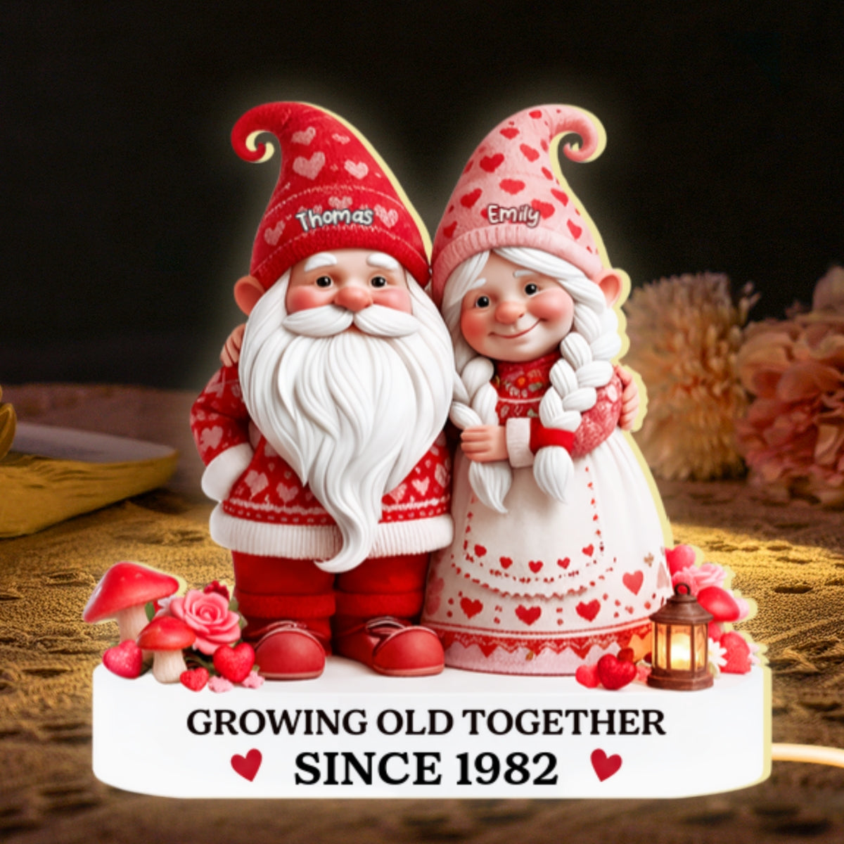 Eternal Love Nostalgia Valentine Gnome Couple Growing Old Together - Personalized Light Box - Heartfelt Valentine's Day Gift, Anniversary Gift For Couple, For Him, For Her