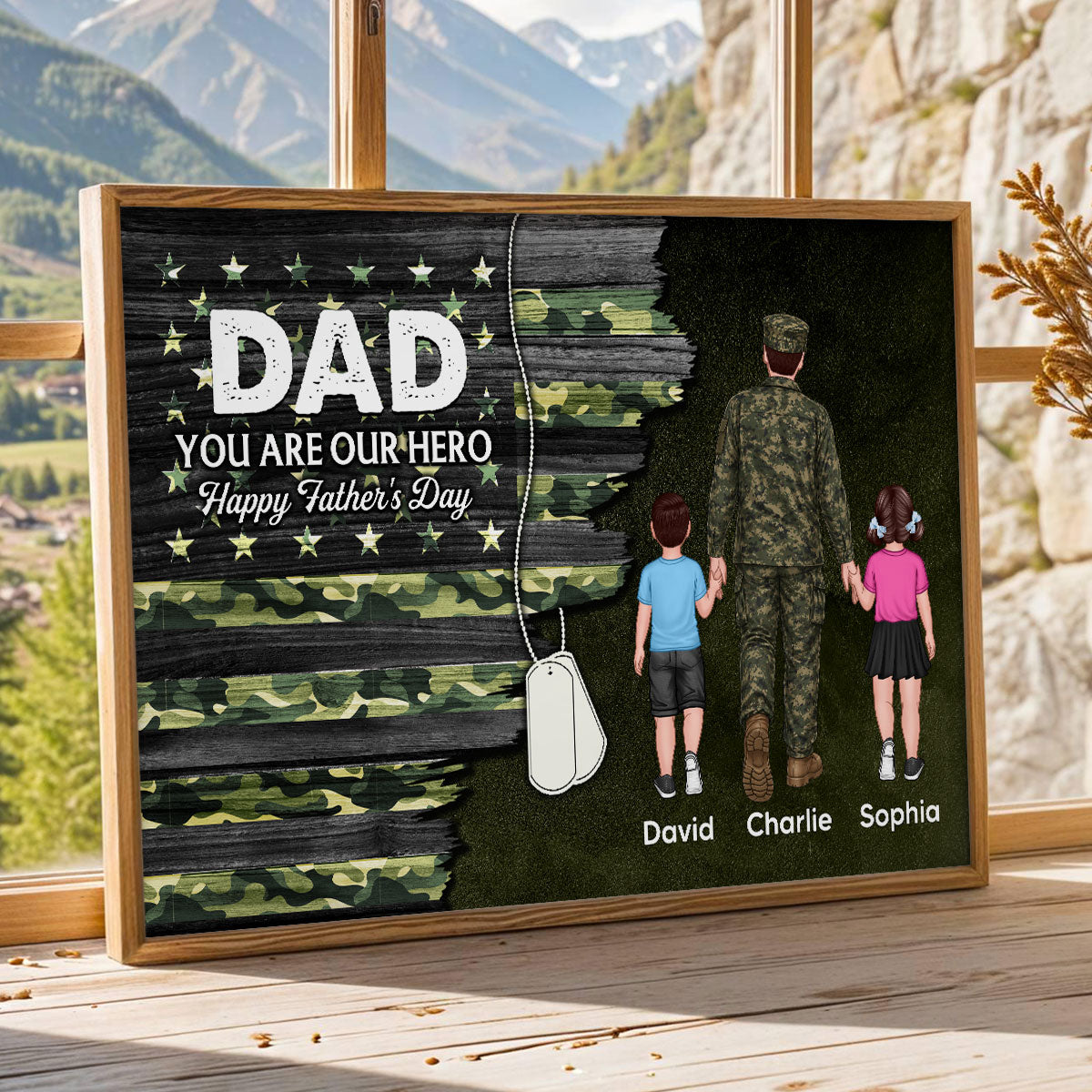 Army Millitary Half Camouflage Flag Dad - Personalized Poster - Father's Day Gift For Dad