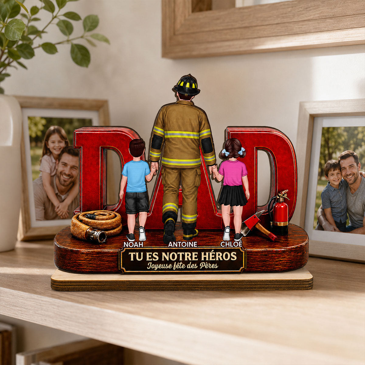 Papa pompier fier - Plaque en bois personnalisée à 2 couches - Cadeau de fête des Pères pour papa, mari