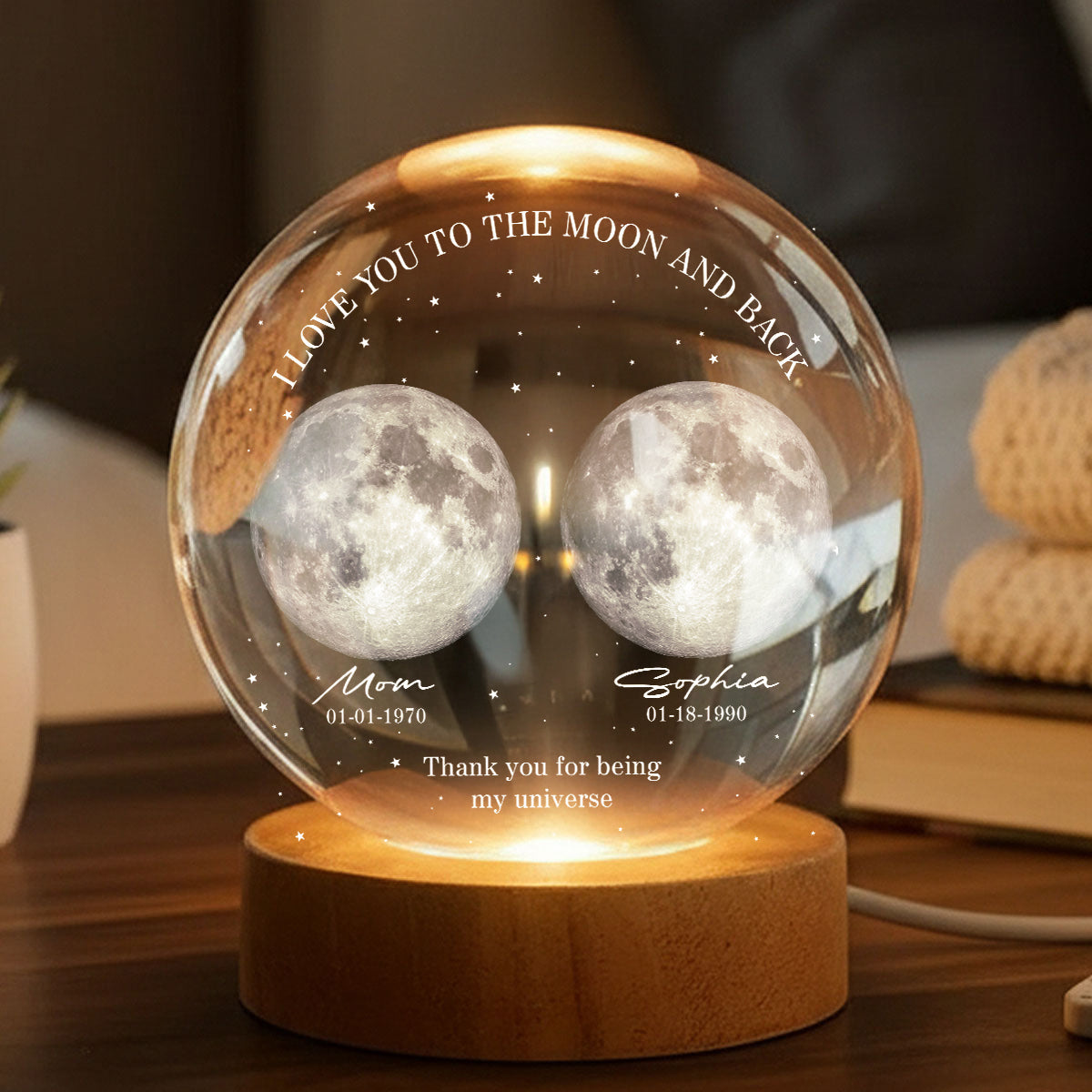 Thank You for Being Our Universe - Personalized Crystal Ball LED Night Light - Heartfelt Mother's Day Gift for Mom, Wife