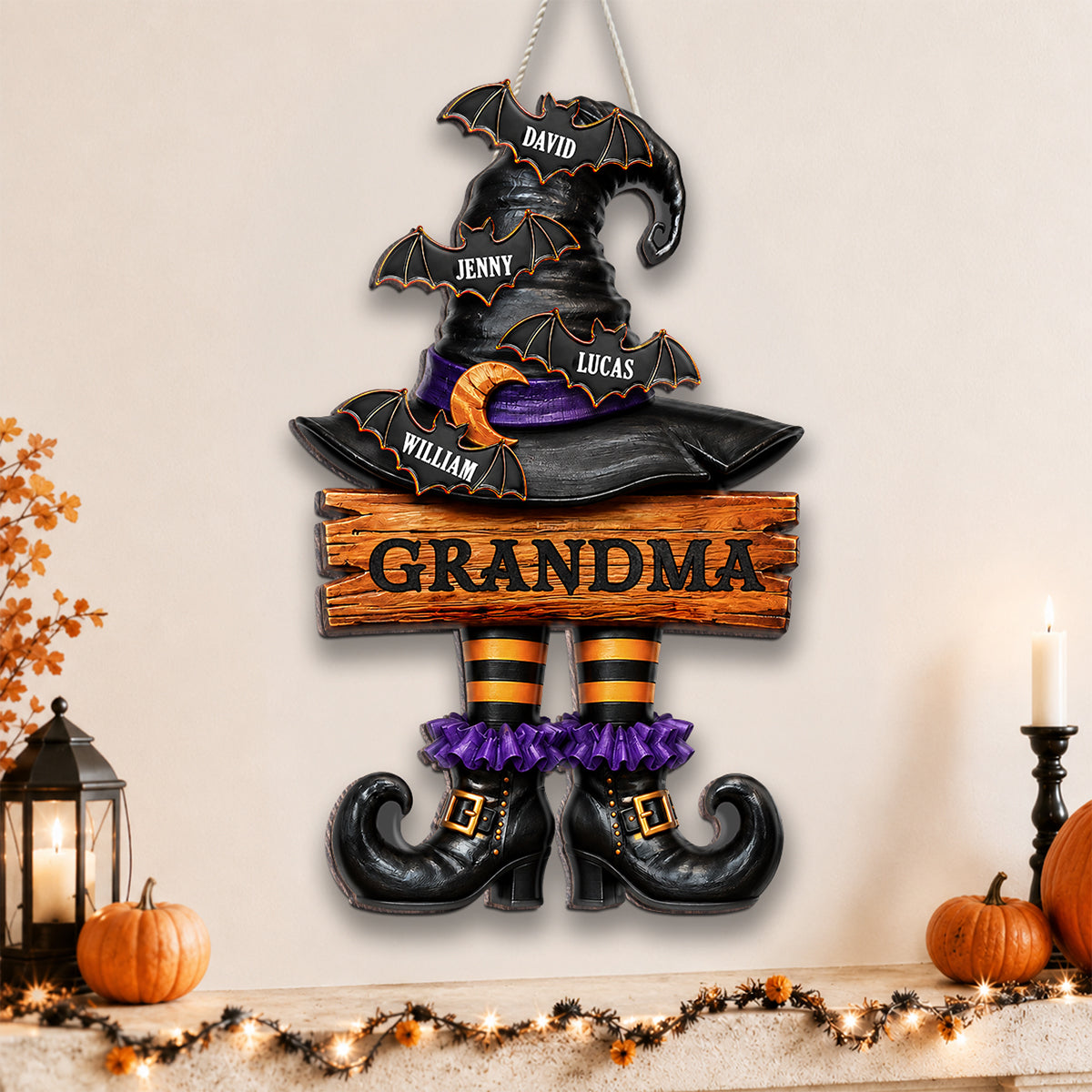 Grandma Witch Hat - Personalized Wooden Door Sign - Halloween Decor for Grandma